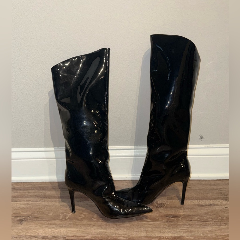 Zara black patent leather boots